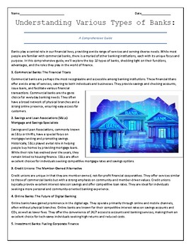 Preview of Banking Basics: A Lesson in Financial Institutions: Worksheet Activity