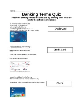 Preview of Banking Terms Matching Quiz