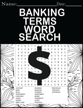 Preview of Banking Terms Word Search Puzzle Vocabulary Worksheet Activity