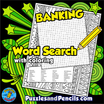 Preview of Banking Word Search Puzzle with Coloring Activity | Financial Literacy