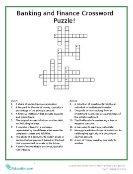 Preview of Banking and Finance Vocabulary Crossword Puzzle!
