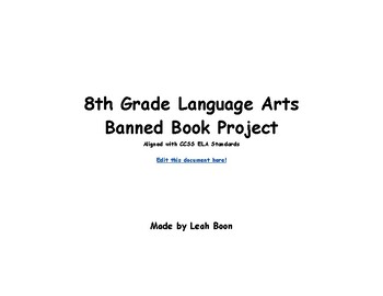 Preview of Banned Book Project w/ CCSS Rubric for 8th grade English Language Arts EDITABLE