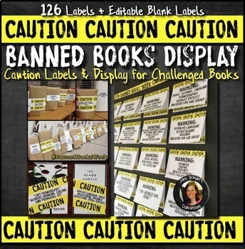 Preview of Banned Books Caution Labels, Bulletin Board, Presentation Distance Learning