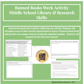 Preview of Banned Books Week Activity  - Middle School Library & Research Skills