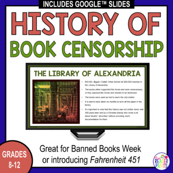 Preview of Banned Books Week Library Lesson - History of Censorship - Fahrenheit 451