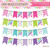 Banner Clipart - Digital Bunting Graphics Pink Blue Green Purple