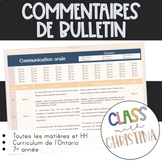 Banque de commentaires de bulletin - 7e année - Curriculum