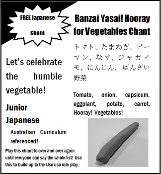 Preview of Banzai Yasai! Hooray for Vegetables Chant ACARA Content Descriptors