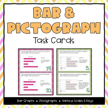 Preview of Bar Graph & Pictograph Task Cards (Boom Cards also Included)