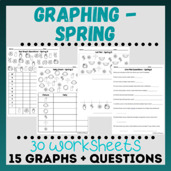 Preview of Bar Graph, Tally Chart, Line Plot Worksheets - Spring