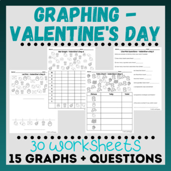 Preview of Bar Graph, Tally Chart, Line Plot Worksheets - Valentine's Day / February