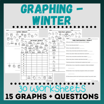 Preview of Bar Graph, Tally Chart, Line Plot Worksheets - Winter