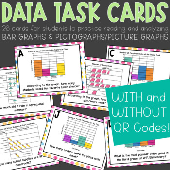 Preview of Bar Graph and Pictograph Data Analysis Task Cards