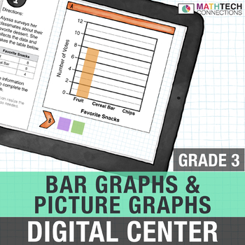 Preview of Bar Graphs & Picture Graphs 3rd Grade Paperless Test Prep Math Center | 3.MD.3
