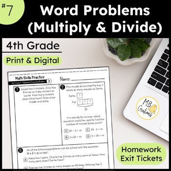 Preview of Single Step Multiplication/Division Word Problem Bar Models -iReady 4th Grade L7