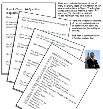 Preview of Barack Obama 44 Question Test