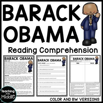 Preview of President Barack Obama Biography Reading Comprehension Worksheet Black History
