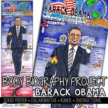 Preview of Barack Obama, Black History, Former President, Activist, Body Biography Project