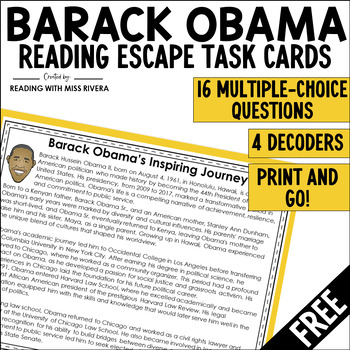 Preview of Barack Obama Black History Month Reading Comprehension Escape Room FREE