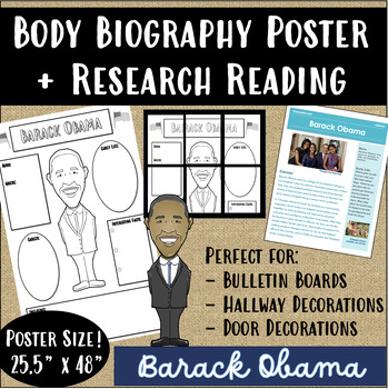 Preview of Barack Obama Body Biography Research Poster + Reading Passage + Art