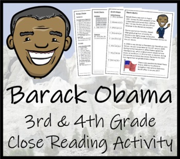 Preview of Barack Obama Close Reading Comprehension Activity | 3rd Grade & 4th Grade