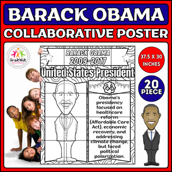 Preview of Barack Obama Collaborative Coloring Poster Bulletin Board | Presidents Day Craft