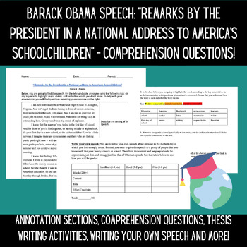 Preview of Barack Obama: Education Speech Comprehension Questions!