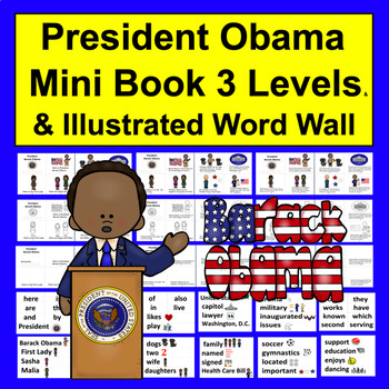 Preview of Barack Obama Mini Books for Black History Month 3 Levels + Illustrated Word Wall