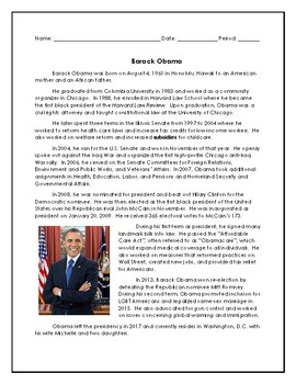 Preview of Barack Obama Worksheet