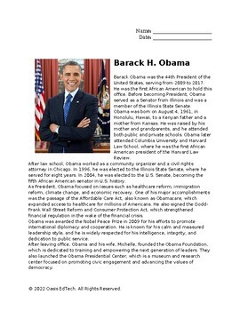 Preview of Barack Obama Worksheet