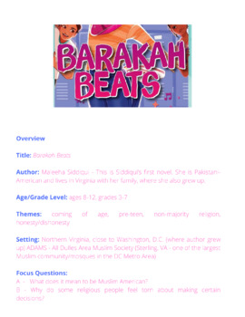 Preview of Barakah Beats Novel Unit Plan - Freebie/Overview
