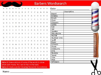 Barbers Wordsearch Sheet Starter Activity Keywords Career Jobs by MIK