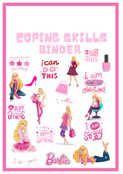 Preview of Barbie Coping Skills Binder Cover Self-Care Mental Health Therapy Skills