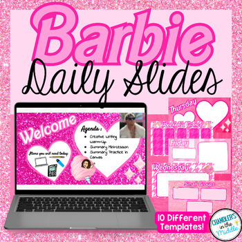 Preview of Barbie Inspired Daily Google Slides with School Supplies Clip Art | 55 Slides