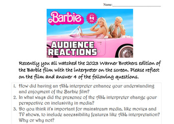 Preview of Barbie Movie with ASL Interpreter: Reaction Assignment