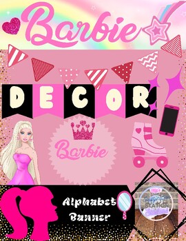 Preview of Barbie Themed Decor Alphabet Banner Colorful/AllAbout Me Pennant