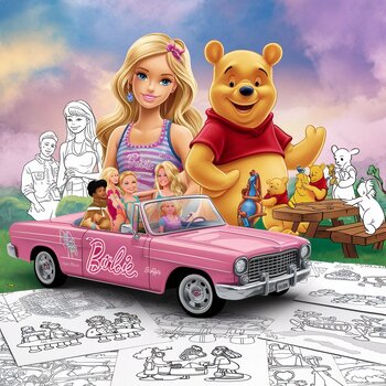 Preview of Barbie and Winnie the Pooh Coloring Pages