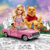 Barbie and Winnie the Pooh Coloring Pages