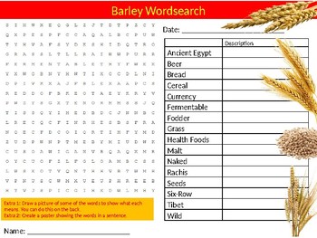 Barley Wordsearch Sheet Starter Activity Keywords Cover Food Technology