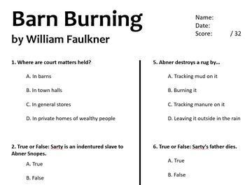 Barn Burning Test William Faulkner Quiz No Prep Ela By Word Sprouts