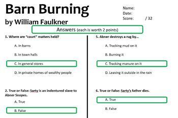 Barn Burning Test William Faulkner Quiz No Prep Ela By Word Sprouts