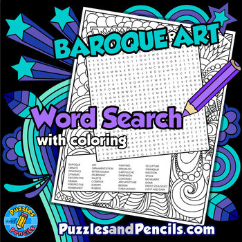Preview of Baroque Art Word Search Puzzle & Coloring Activity | Periods of Art Wordsearch