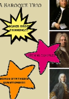 Preview of Articles (3) + Higher Order Thinking Questions for Grades 7-9: Baroque Composers