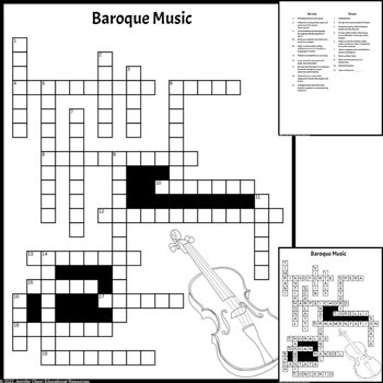 Baroque Music Crossword by Jennifer Olson Educational Resources TPT