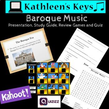 Preview of Baroque Music - Presentation, Study Guide, Review Game, Word Search and Quiz