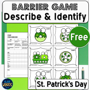 Preview of St. Patrick's Day Barrier Game with Rating Rubric FREE Speech Therapy Activity