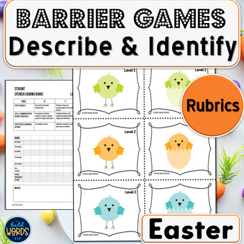 Preview of Easter Vocabulary Barrier Games with Rating Rubrics Speech Therapy Activity