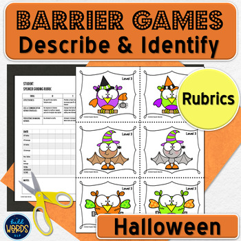Preview of Barrier Games with Rating Rubrics Halloween Vocabulary Speech Therapy Activity
