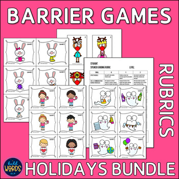 Preview of Barrier Games with Rating Rubrics Holidays Vocabulary Speech Therapy BUNDLE