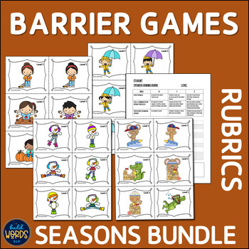 Preview of Barrier Games with Rating Rubrics Seasons Vocabulary Speech Therapy BUNDLE